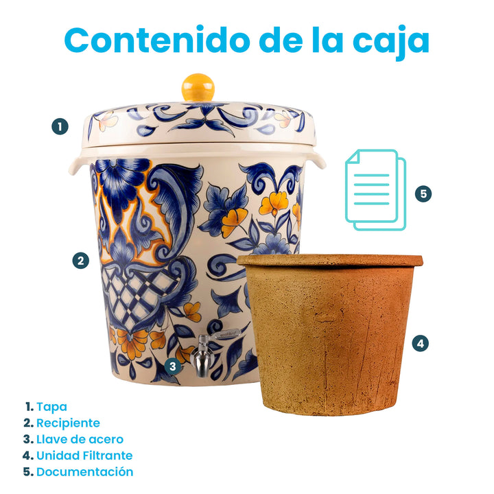 Ecofiltro Purificador, Dispensador y Filtro de Agua Cerámica Grande (20 L) Edición Decorados