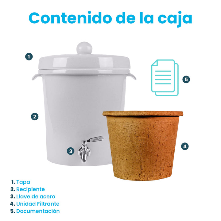 Ecofiltro Purificador, Dispensador y Filtro de Agua Cerámica Mediano (8 L)