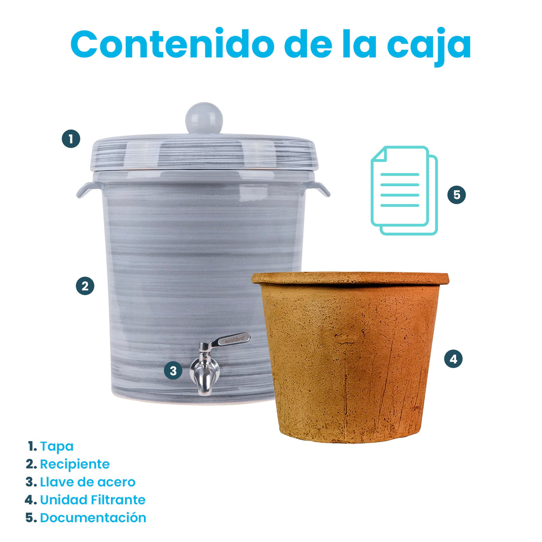 Ecofiltro Purificador, Dispensador y Filtro de Agua Cerámica Mediano (8 L)