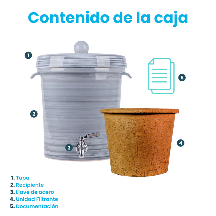 Ecofiltro Purificador, Dispensador y Filtro de Agua Cerámica Mediano (8 L)