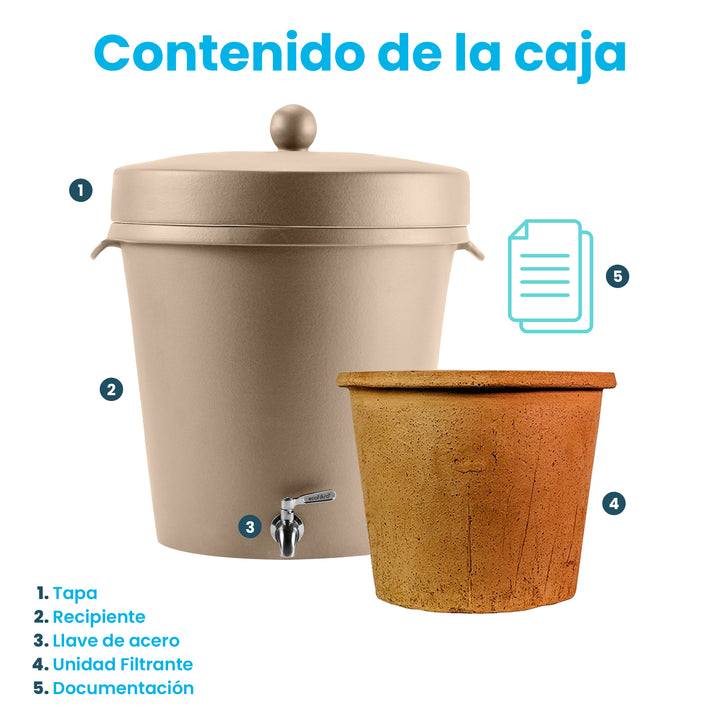 Ecofiltro Purificador, Dispensador y Filtro de Agua Cerámica Grande (20 L) Edición Decorados