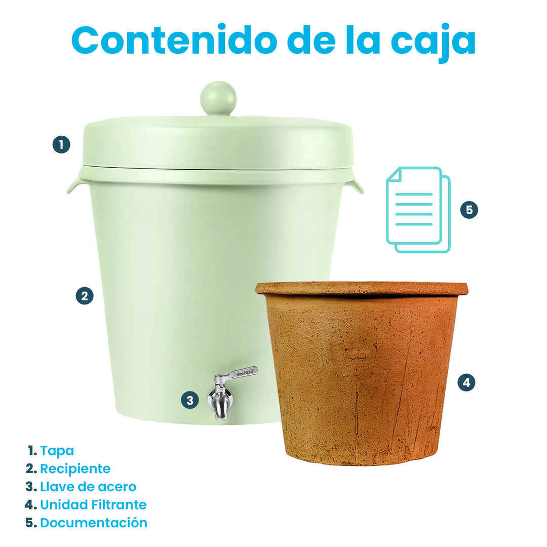 Ecofiltro Purificador, Dispensador y Filtro de Agua Cerámica Grande (20 L) Edición Decorados