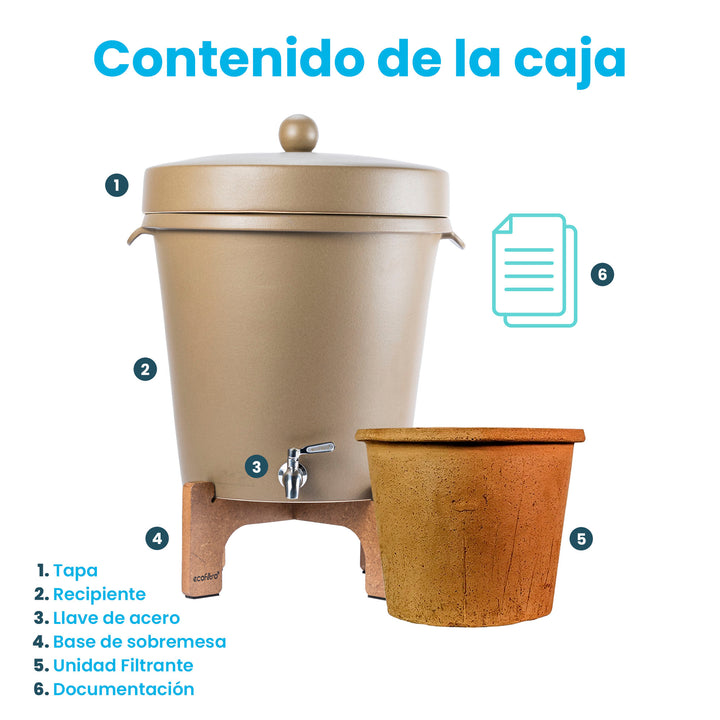 Ecofiltro Purificador, Dispensador y Filtro de Agua Cerámica Grande (20 L) Edición Decorados
