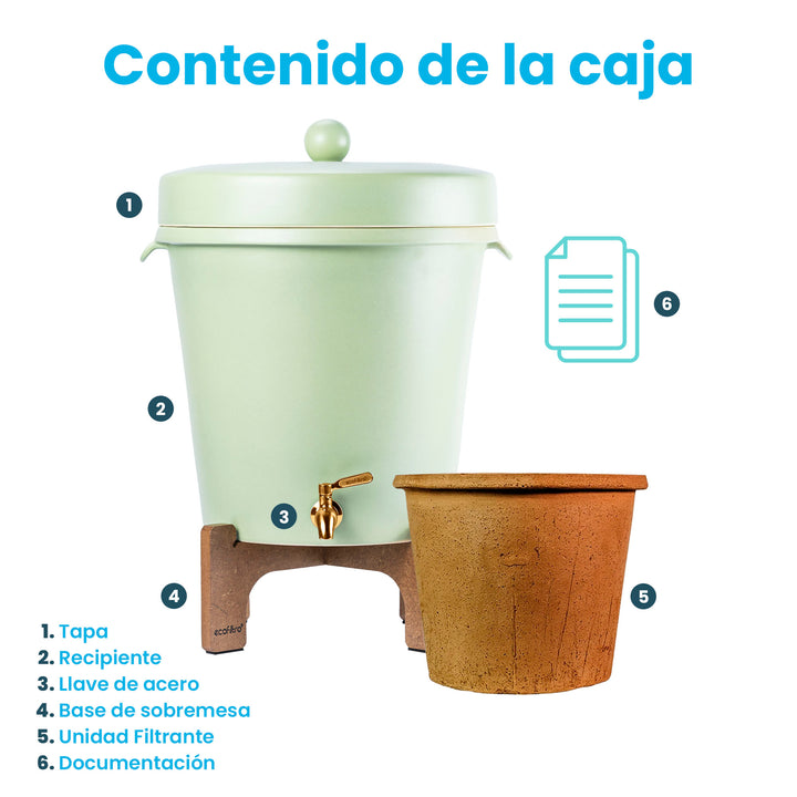 Ecofiltro Purificador, Dispensador y Filtro de Agua Cerámica Grande (20 L) Edición Decorados