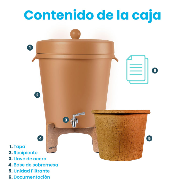 Ecofiltro Purificador, Dispensador y Filtro de Agua Cerámica Grande (20 L) Edición Decorados