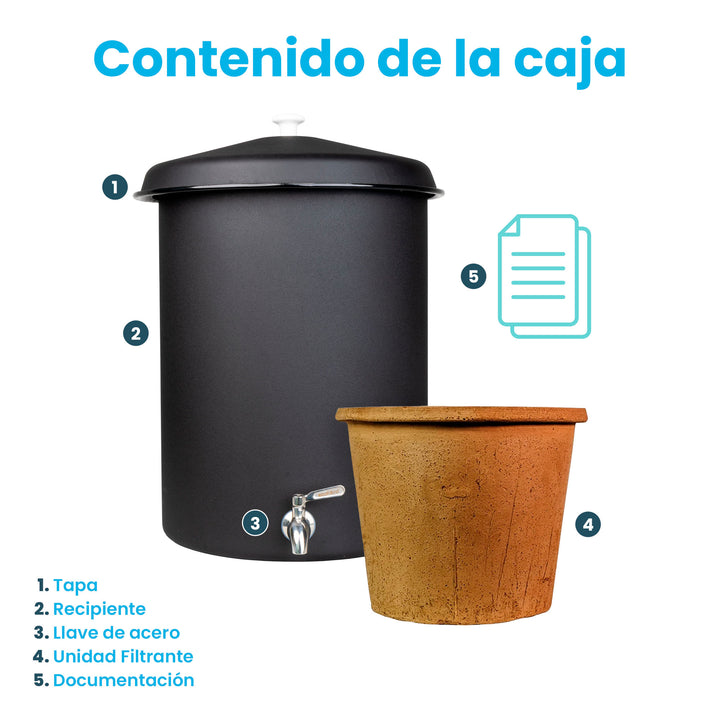 Ecofiltro Purificador, Dispensador y Filtro de Agua Peltre Grande (27 L)