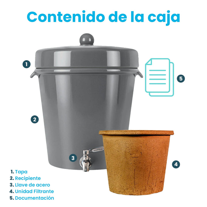 Ecofiltro Cerámica Grande (20 L) Gris Oxford Brillante-Ecofiltro México