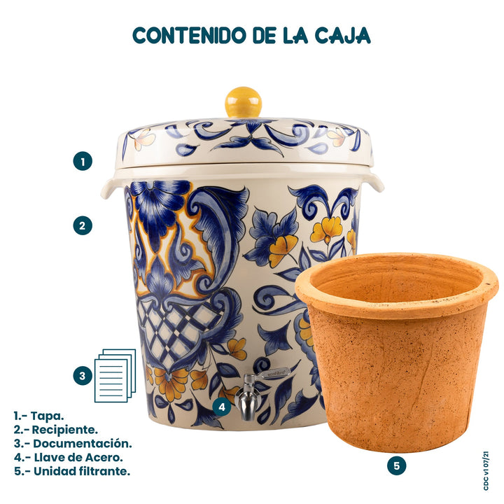 Ecofiltro Purificador, Dispensador y Filtro de Agua Cerámica Grande (20 L) Edición Decorados (Taxco) -Outlet