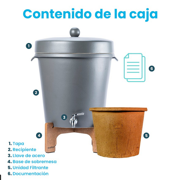 Ecofiltro Purificador, Dispensador y Filtro de Agua Cerámica Grande (20 L) Edición Decorados